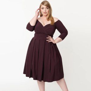 Eggplant/ Purple Marceline Swing Dress, Unique Vintage Plus Size
